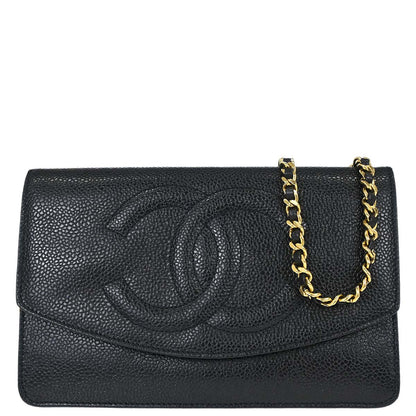 Chanel 1996-1997 Black Caviar Skin Timeless WOC Wallet on Chain Shoulder Bag