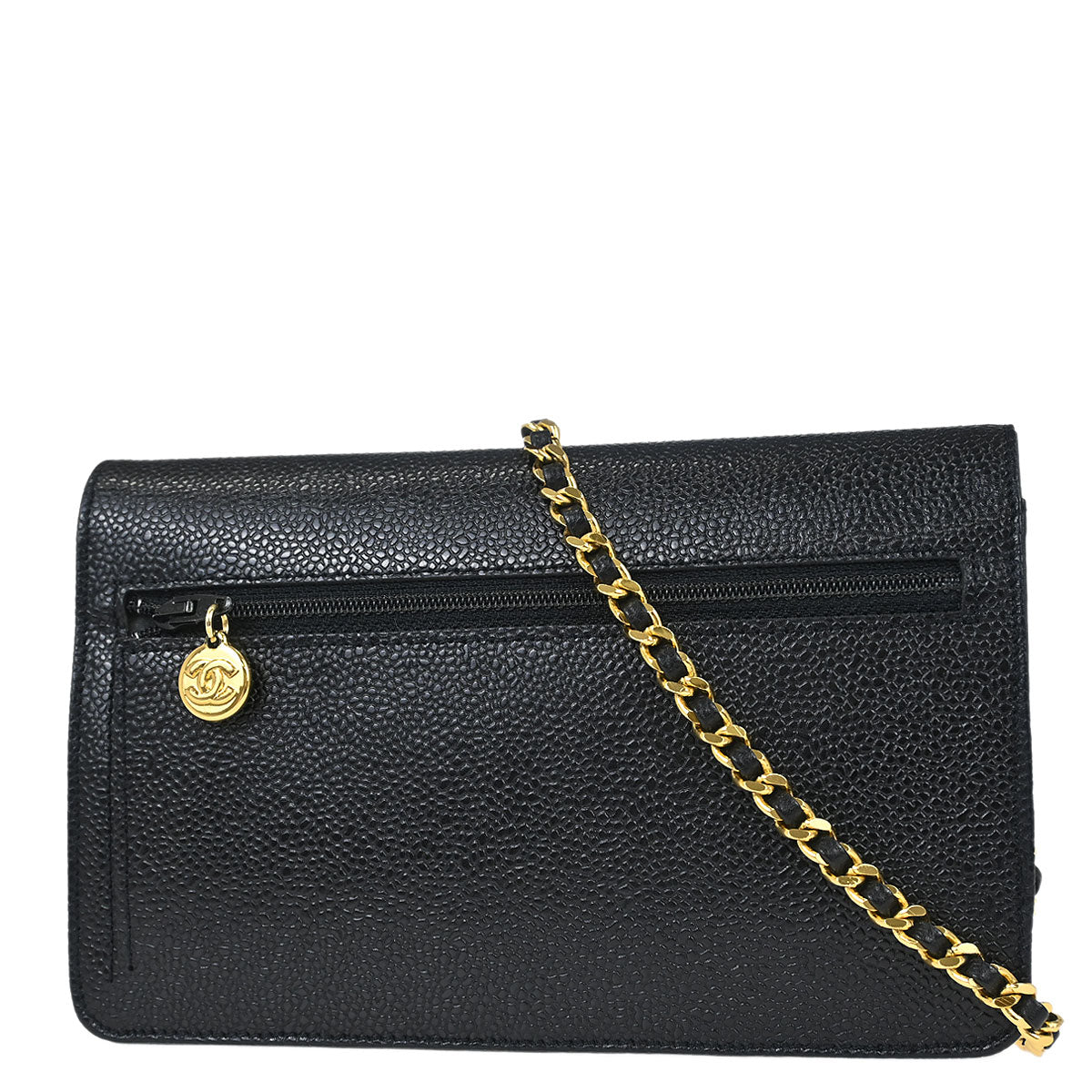 Chanel 1996-1997 Black Caviar Skin Timeless WOC Wallet on Chain Shoulder Bag