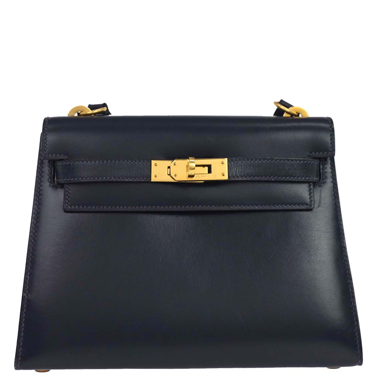 Hermes Navy Box Calf Mini Kelly 20 Sellier Shoulder Bag