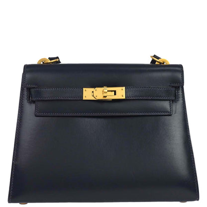 Hermes Navy Box Calf Mini Kelly 20 Sellier Shoulder Bag