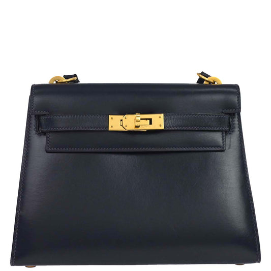 Hermes Navy Box Calf Mini Kelly 20 Sellier Shoulder Bag
