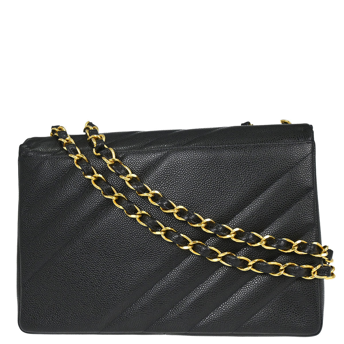 Chanel 1994-1996 Black Caviar skin Straight Flap Jumbo Shoulder Bag