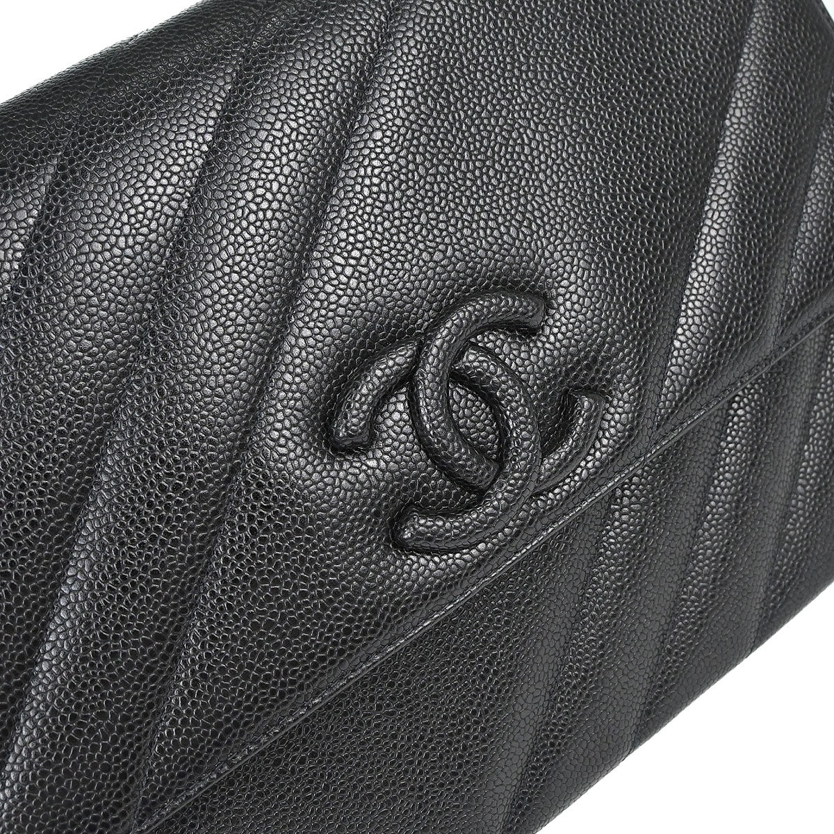 Chanel 1994-1996 Black Caviar skin Straight Flap Jumbo Shoulder Bag