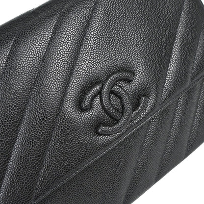 Chanel 1994-1996 Black Caviar skin Straight Flap Jumbo Shoulder Bag