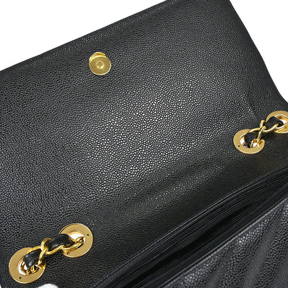 Chanel 1994-1996 Black Caviar skin Straight Flap Jumbo Shoulder Bag