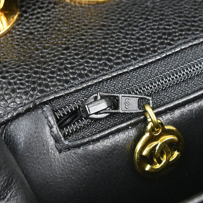 Chanel 1994-1996 Black Caviar skin Straight Flap Jumbo Shoulder Bag