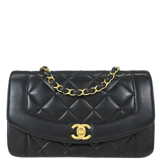 Chanel 1996-1997 Black Lambskin Small Diana Shoulder Bag
