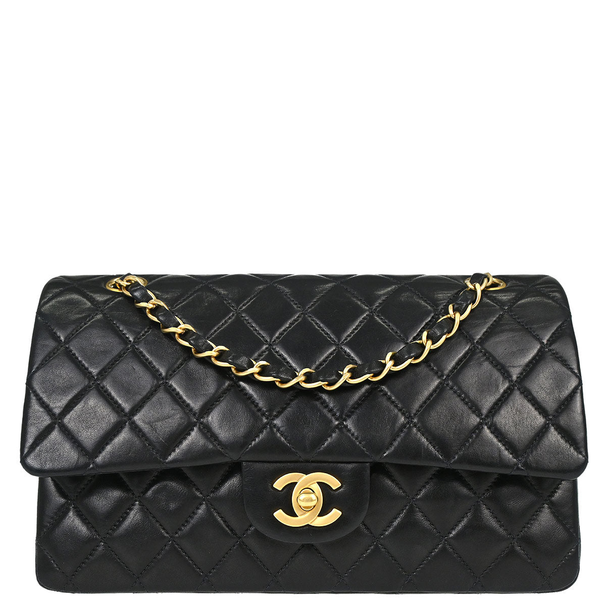 Chanel 2000-2002 Black Lambskin Medium Classic Double Flap Shoulder Bag