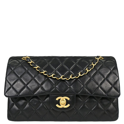 Chanel 2000-2002 Black Lambskin Medium Classic Double Flap Shoulder Bag