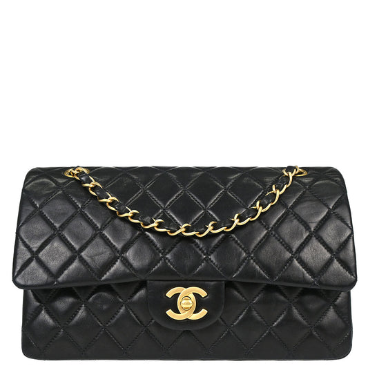 Chanel 2000-2002 Black Lambskin Medium Classic Double Flap Shoulder Bag