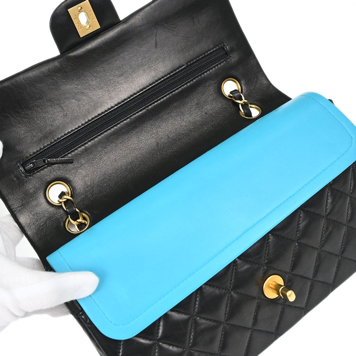 Chanel 2000-2002 Black Lambskin Medium Classic Double Flap Shoulder Bag