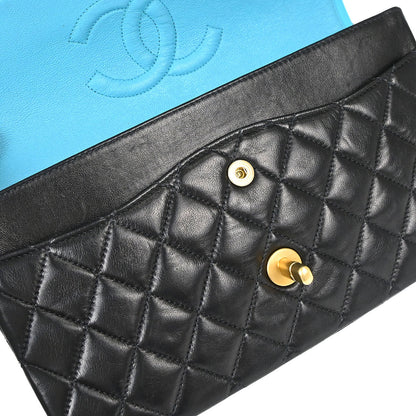 Chanel 2000-2002 Black Lambskin Medium Classic Double Flap Shoulder Bag