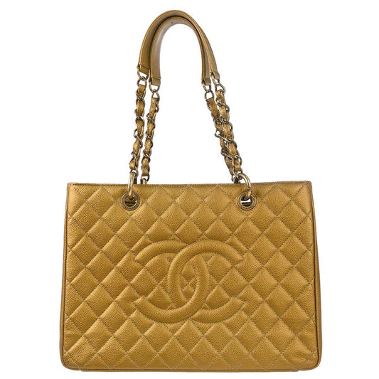 Chanel Gold Caviar Skin Grand Shopping Tote GST Chain Handbag