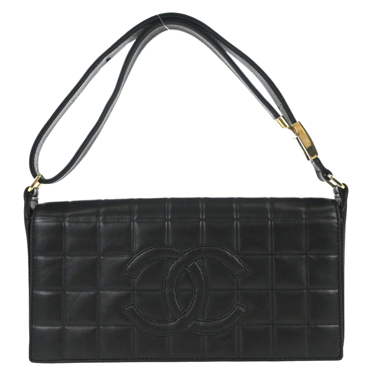 Chanel 2000-2002 Black Lambskin Choco Bar Shoulder Bag
