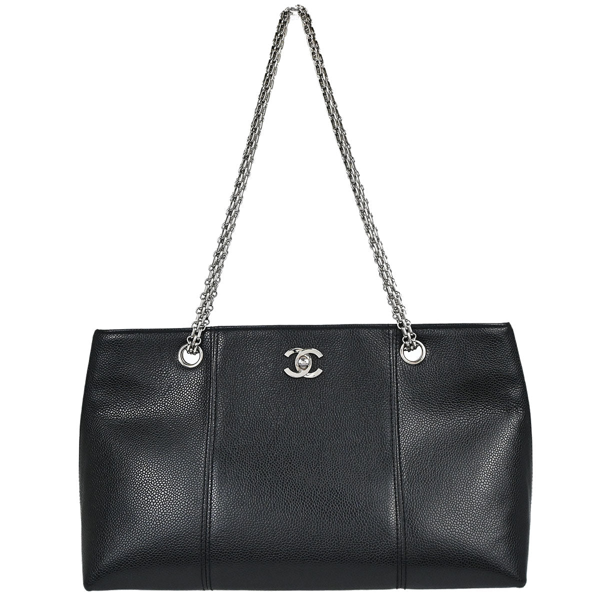 Chanel 2000-2002 Black Caviar Skin Shoulder Tote Bag
