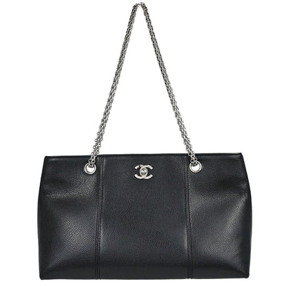 Chanel 2000-2002 Black Caviar Skin Shoulder Tote Bag