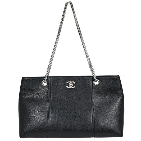 Chanel 2000-2002 Black Caviar Skin Shoulder Tote Bag