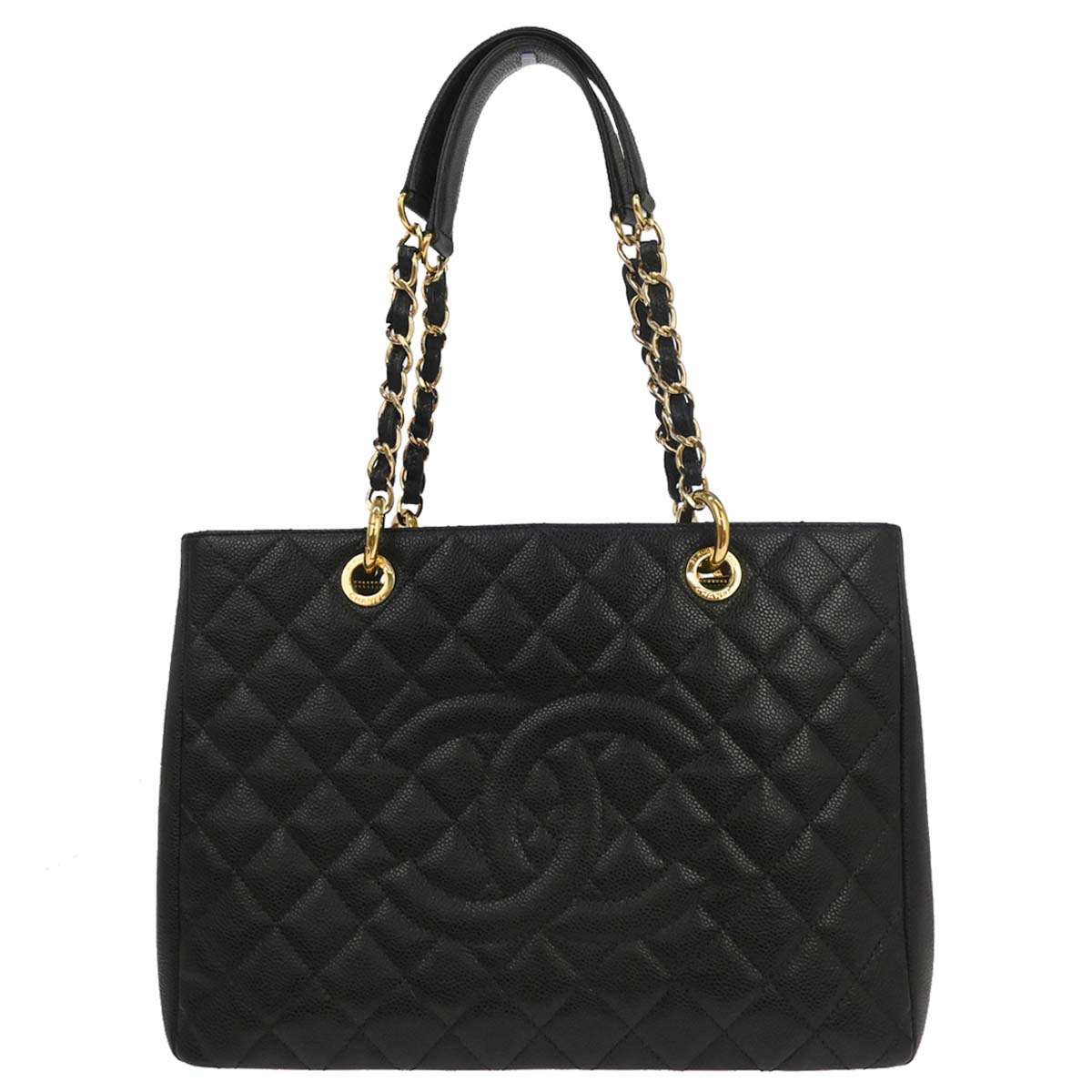 Chanel Black Caviar Skin Grand Shopping Tote GST Chain Handbag