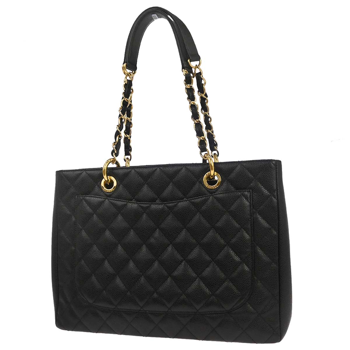 Chanel Black Caviar Skin Grand Shopping Tote GST Chain Handbag