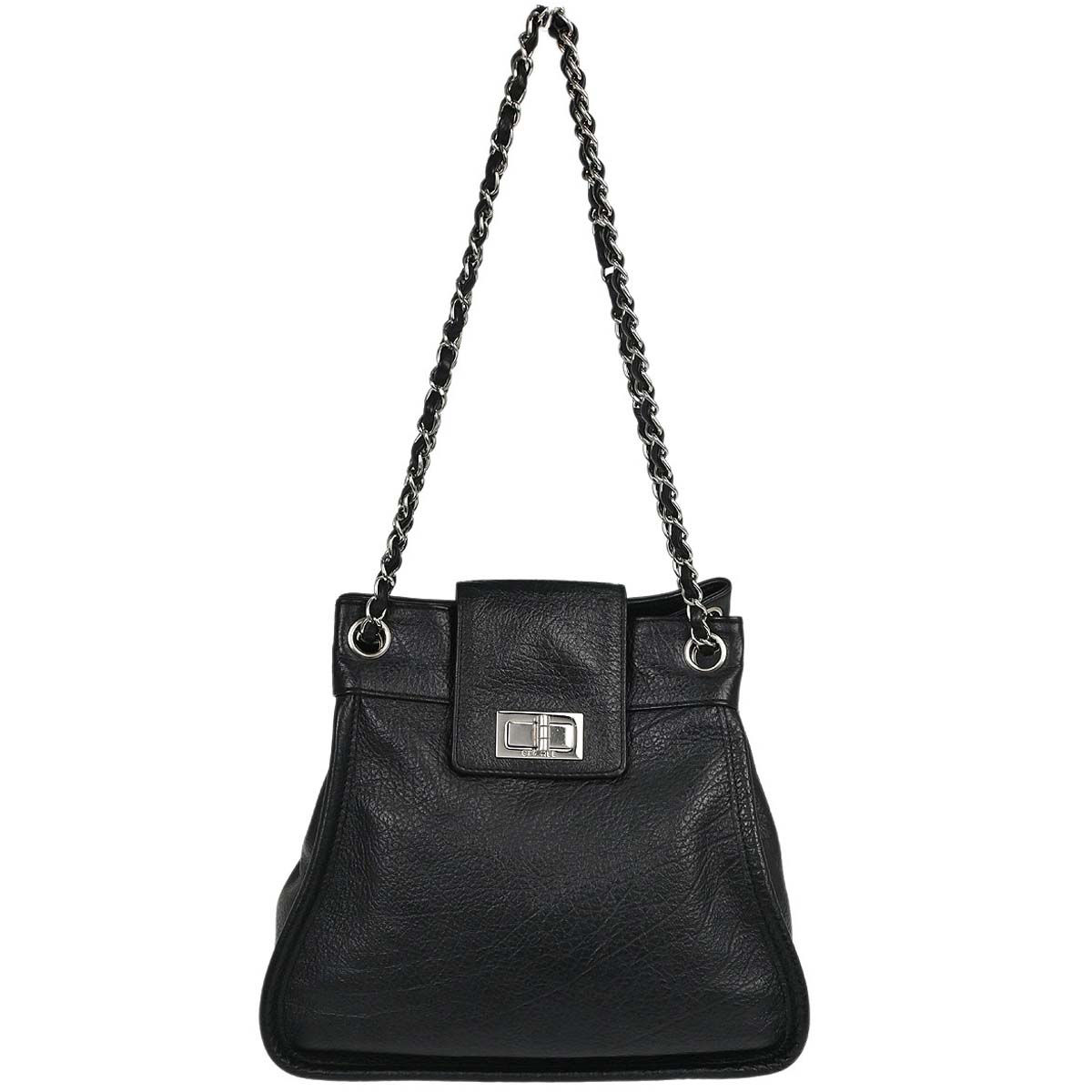 Chanel 2003-2004 Black Deerskin Mademoiselle Lock Shoulder Bag