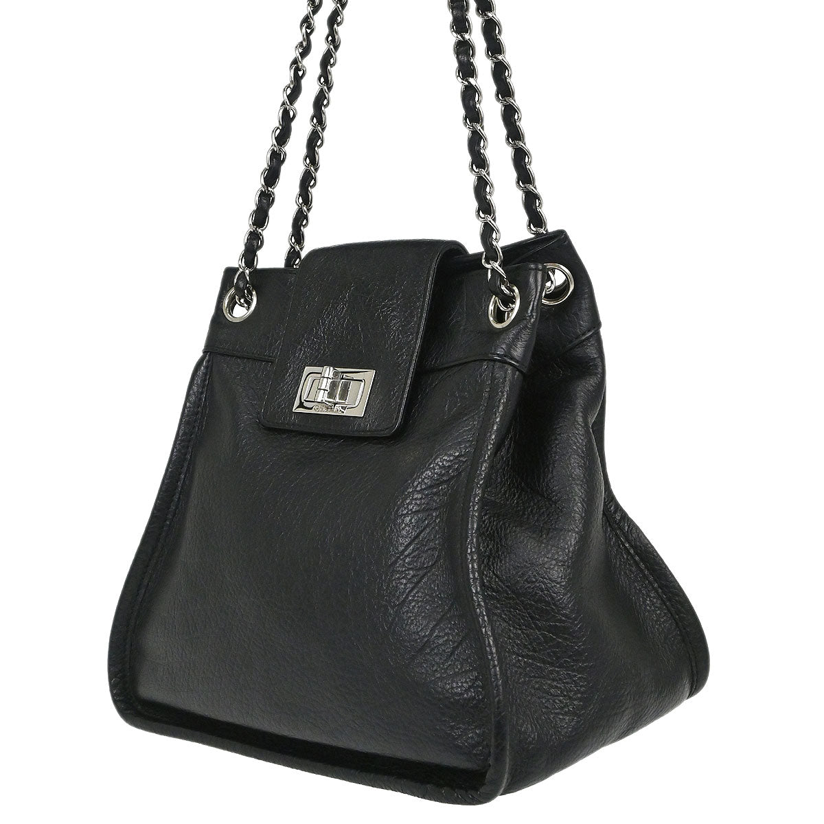Chanel 2003-2004 Black Deerskin Mademoiselle Lock Shoulder Bag