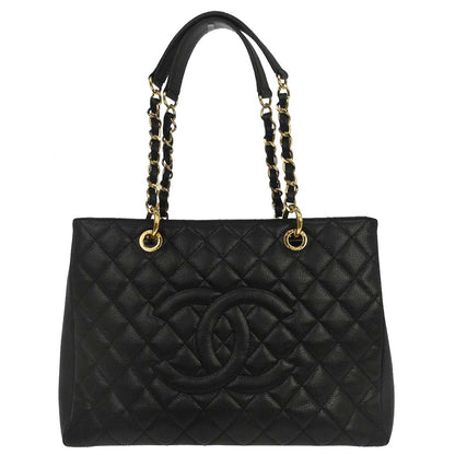 Chanel 2013-2014 Black Caviar Skin Grand Shopping Tote GST Chain Handbag