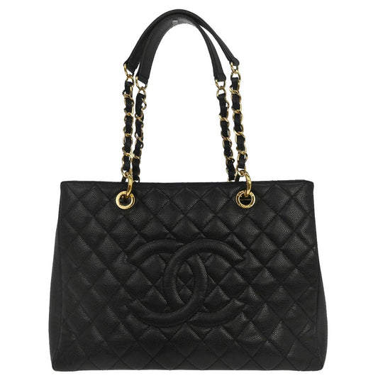 Chanel Black Caviar Skin Grand Shopping Tote GST Chain Handbag