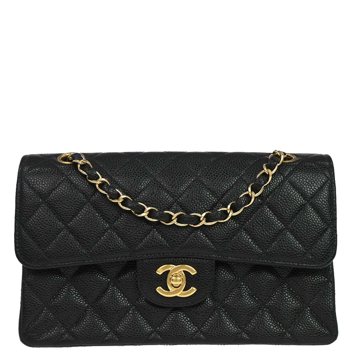 Chanel 2002-2003 Black Caviar Skin Small Classic Double Flap Shoulder Bag