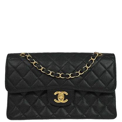 Chanel 2002-2003 Black Caviar Skin Small Classic Double Flap Shoulder Bag
