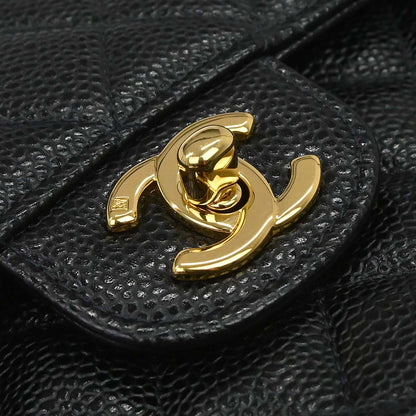 Chanel 2002-2003 Black Caviar Skin Small Classic Double Flap Shoulder Bag
