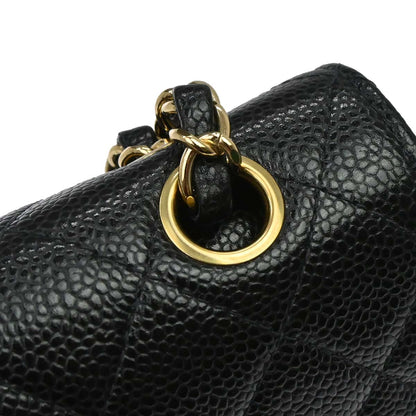 Chanel 2002-2003 Black Caviar Skin Small Classic Double Flap Shoulder Bag