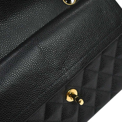 Chanel 2002-2003 Black Caviar Skin Small Classic Double Flap Shoulder Bag