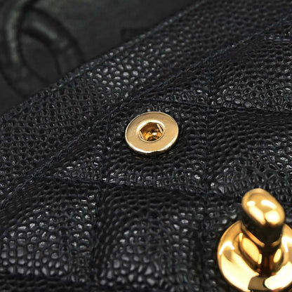 Chanel 2002-2003 Black Caviar Skin Small Classic Double Flap Shoulder Bag