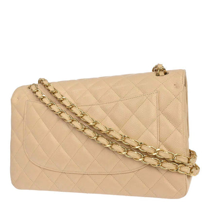 Chanel 2013-2014 Beige Caviar Skin Jumbo Classic Double Flap Shoulder Bag