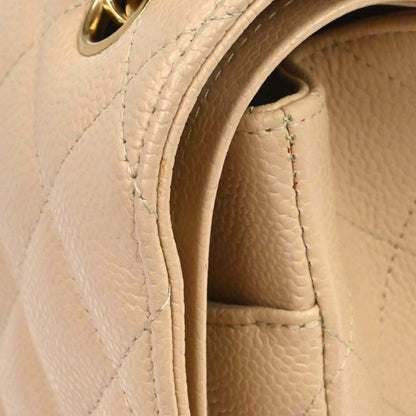 Chanel 2013-2014 Beige Caviar Skin Jumbo Classic Double Flap Shoulder Bag