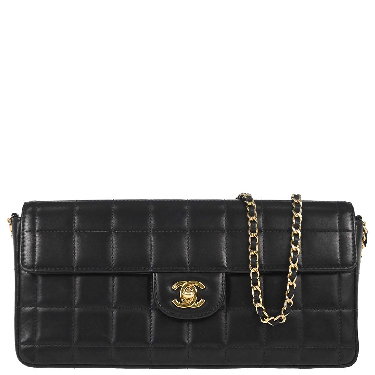 Chanel 2002-2003 Black Lambskin Choco Bar East West Shoulder Bag