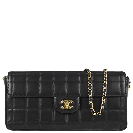 Chanel 2002-2003 Black Lambskin Choco Bar East West Shoulder Bag