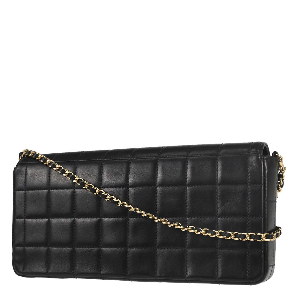 Chanel 2002-2003 Black Lambskin Choco Bar East West Shoulder Bag