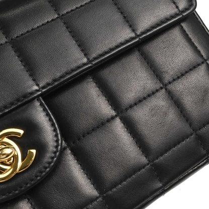 Chanel 2002-2003 Black Lambskin Choco Bar East West Shoulder Bag