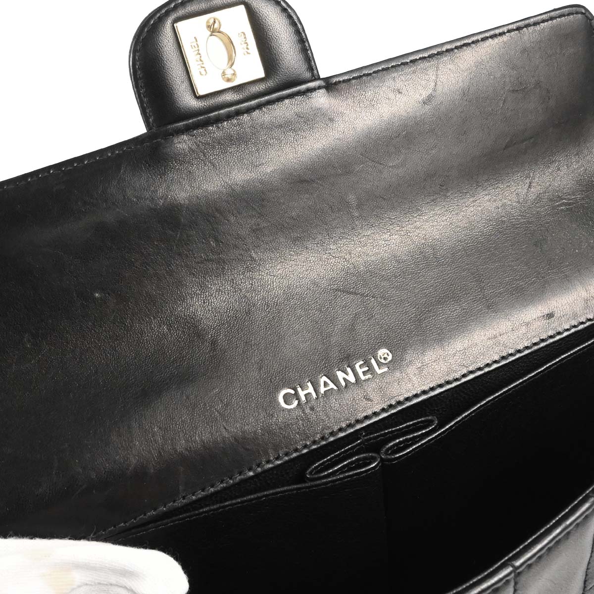 Chanel 2002-2003 Black Lambskin Choco Bar East West Shoulder Bag