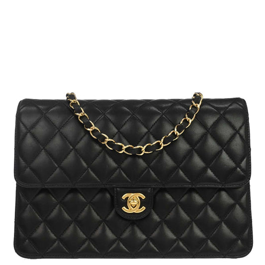 Chanel 2010-2011 Black Lambskin Turnlock Medium Half Flap Shoulder Bag