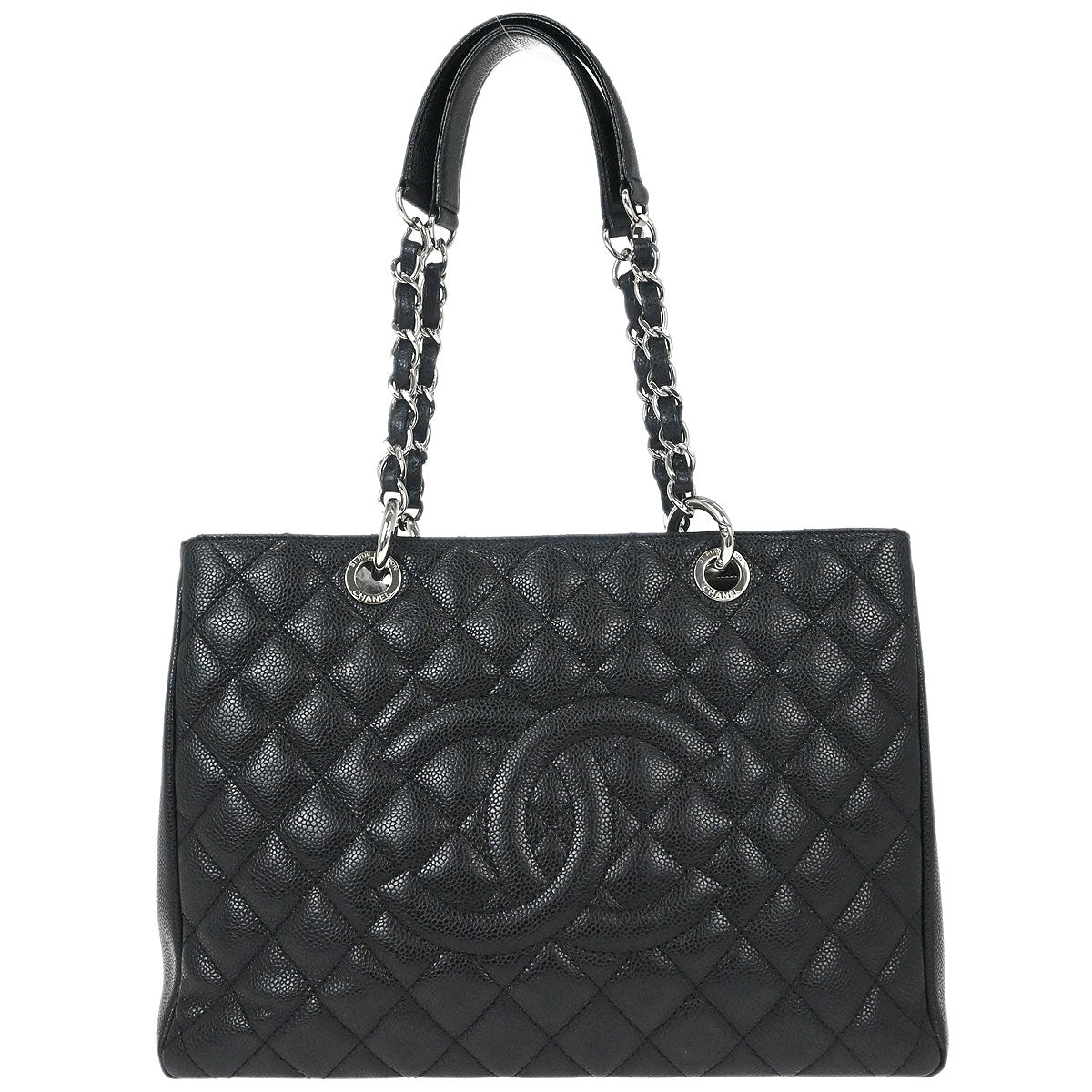 Chanel Black Caviar Skin Grand Shopping Tote GST Chain Handbag