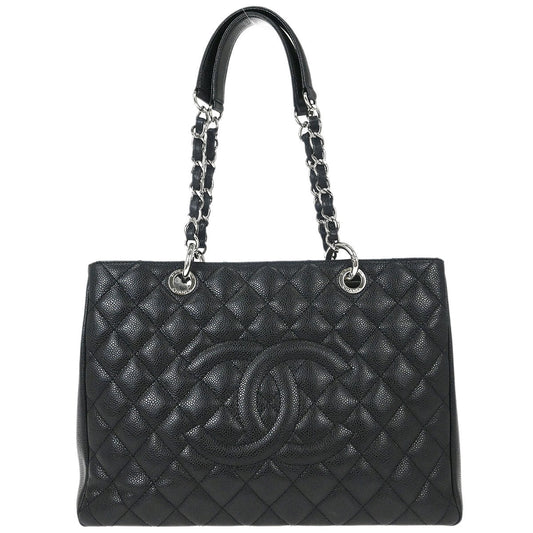 Chanel Black Caviar Skin Grand Shopping Tote GST Chain Handbag