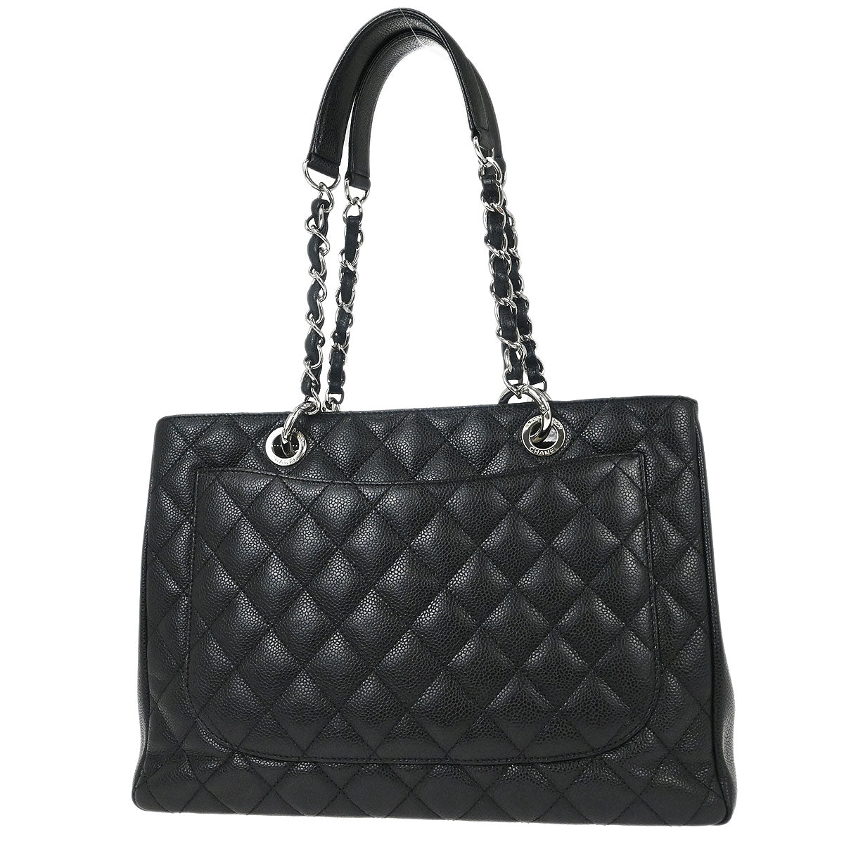 Chanel Black Caviar Skin Grand Shopping Tote GST Chain Handbag