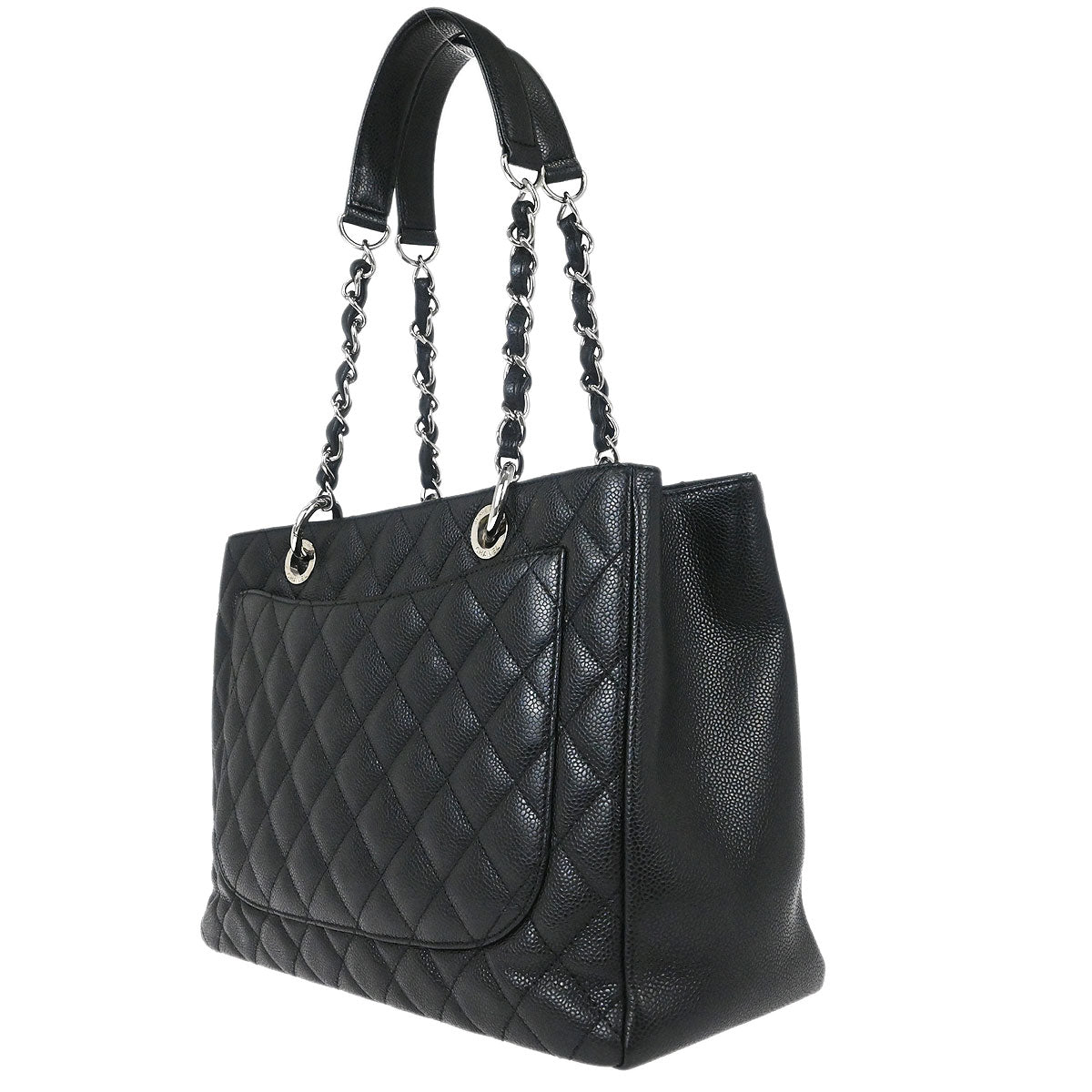 Chanel Black Caviar Skin Grand Shopping Tote GST Chain Handbag