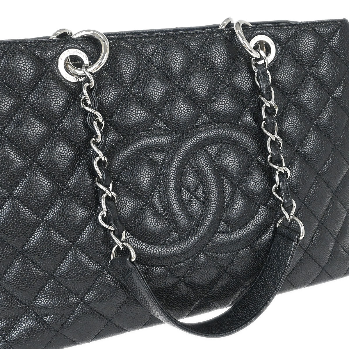 Chanel Black Caviar Skin Grand Shopping Tote GST Chain Handbag