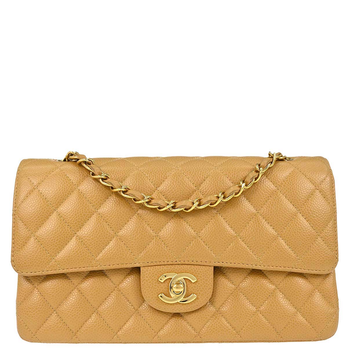 Chanel Beige Caviar Skin Medium Classic Double Flap Shoulder Bag