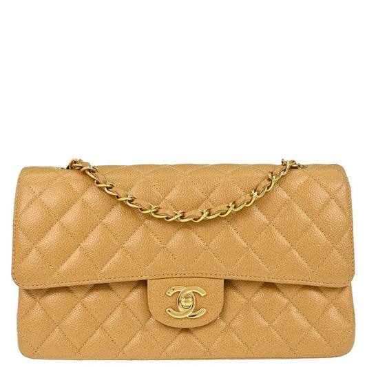 Chanel Beige Caviar Skin Medium Classic Double Flap Shoulder Bag