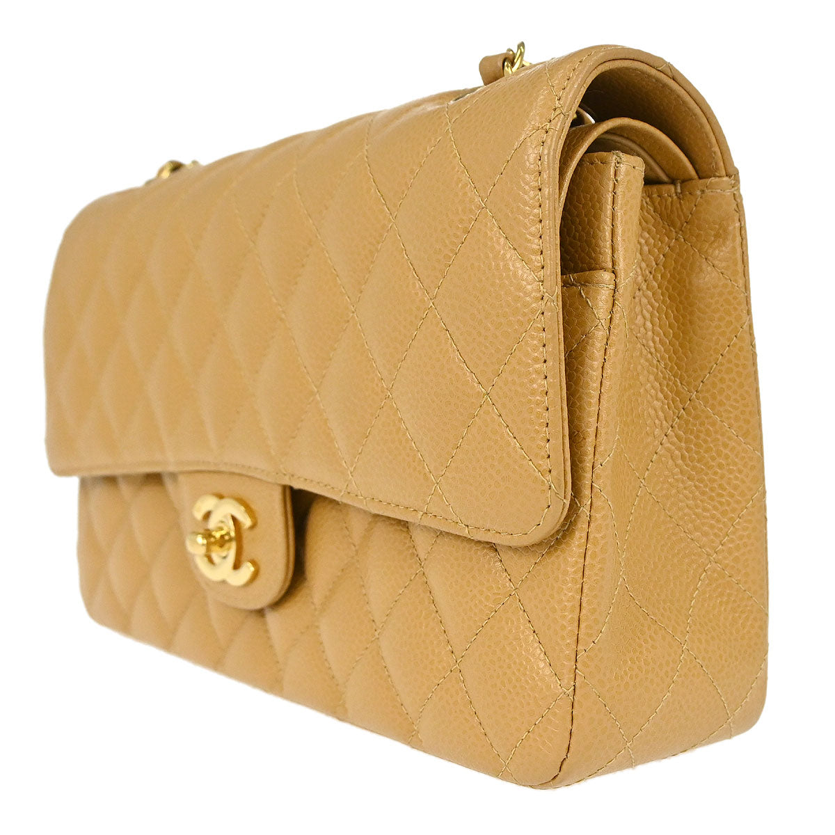 Chanel Beige Caviar Skin Medium Classic Double Flap Shoulder Bag