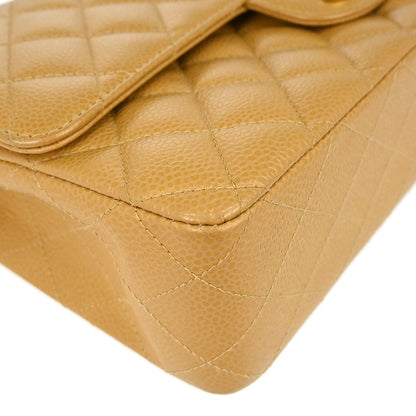 Chanel Beige Caviar Skin Medium Classic Double Flap Shoulder Bag
